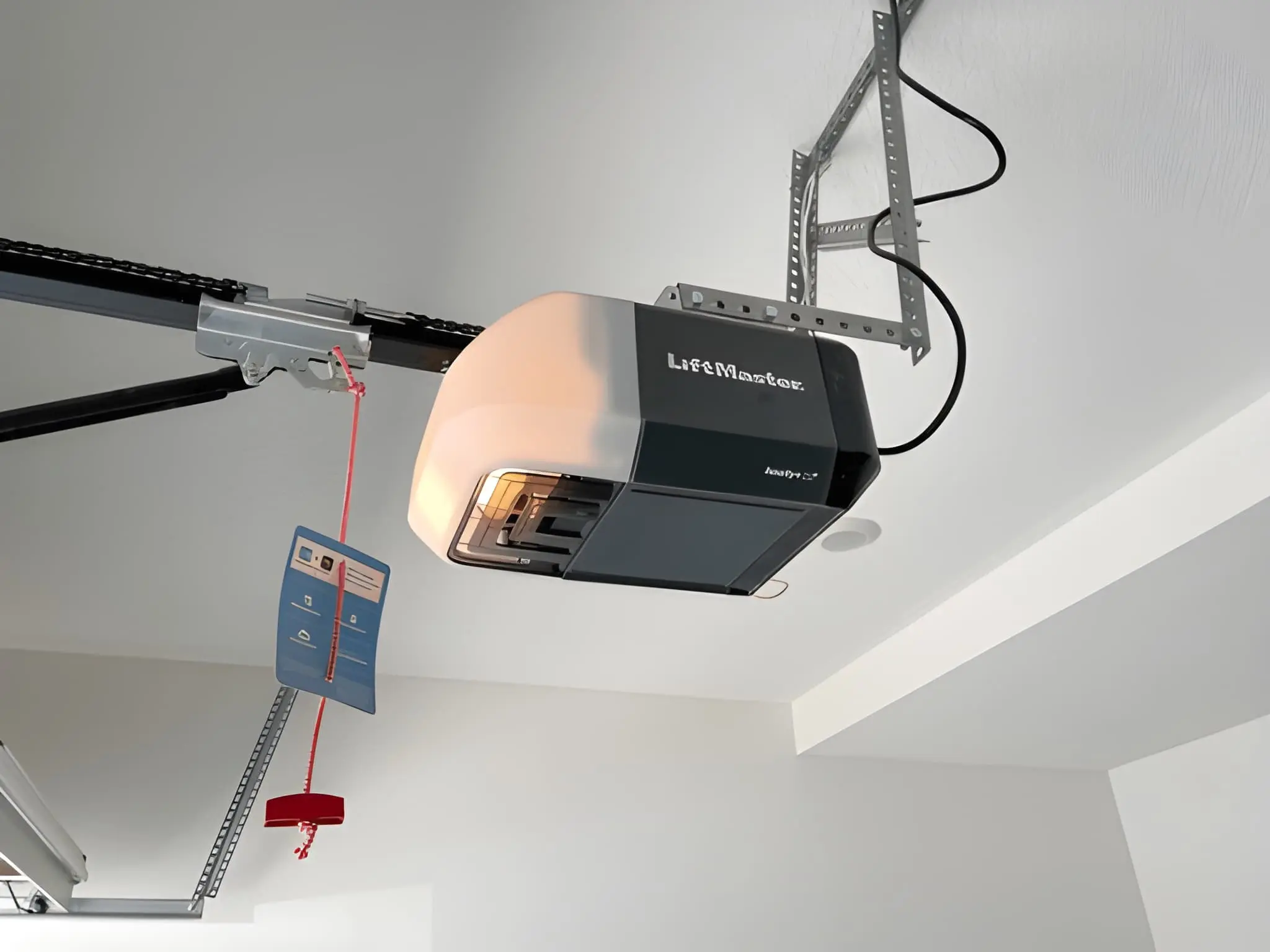 Professional installing and repairing a modern automatic garage door opener